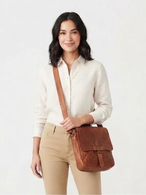 Harbour 2nd Tan Distressed Leather Flap Crossbody Bag Anchor Logo